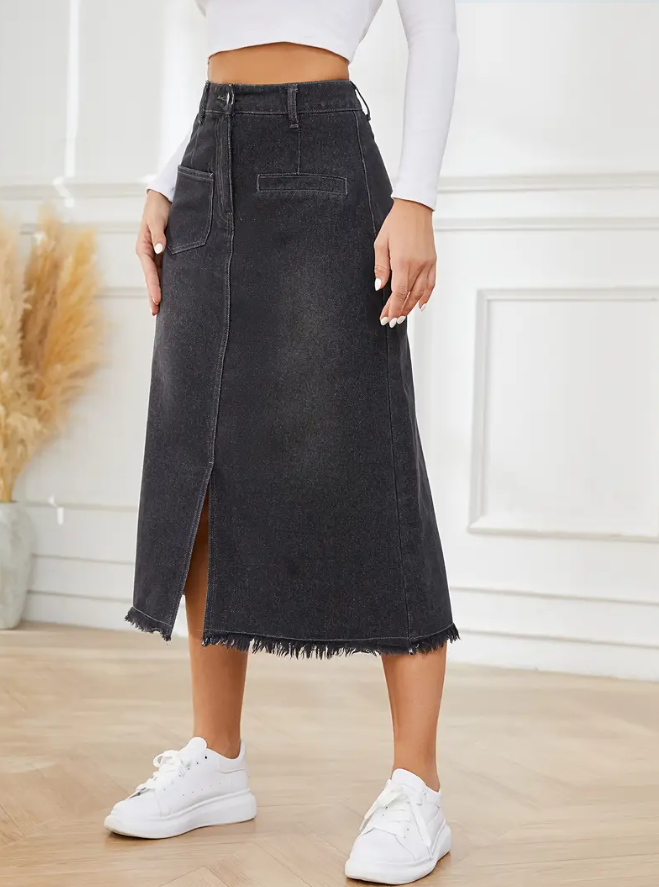 Langer Retro-Jeansrock mit Reißverschluss