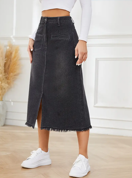 Langer Retro-Jeansrock mit Reißverschluss